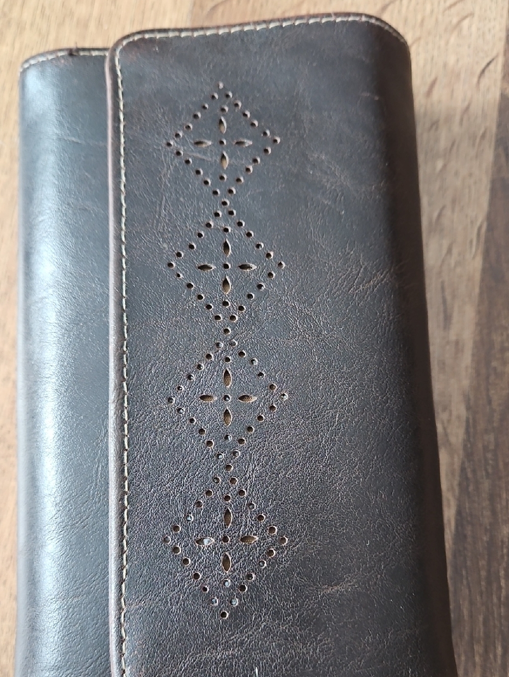 Brown Leather Fold Wallet with Diamond Cutout Detail